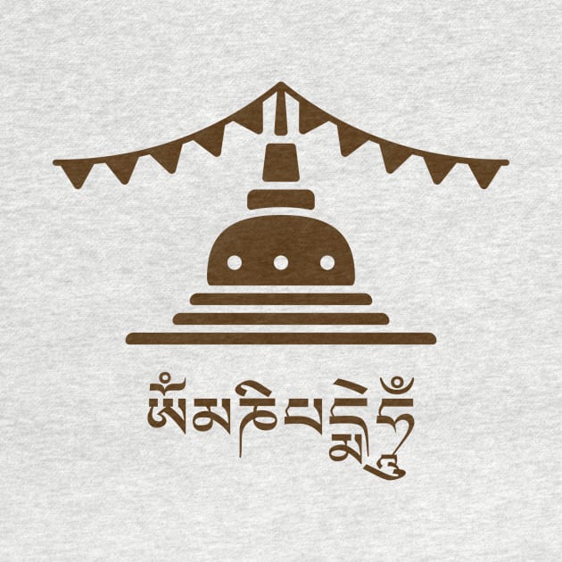 Tibetan Stupa Om Mani Padme Hum - Dark by footloosefabric